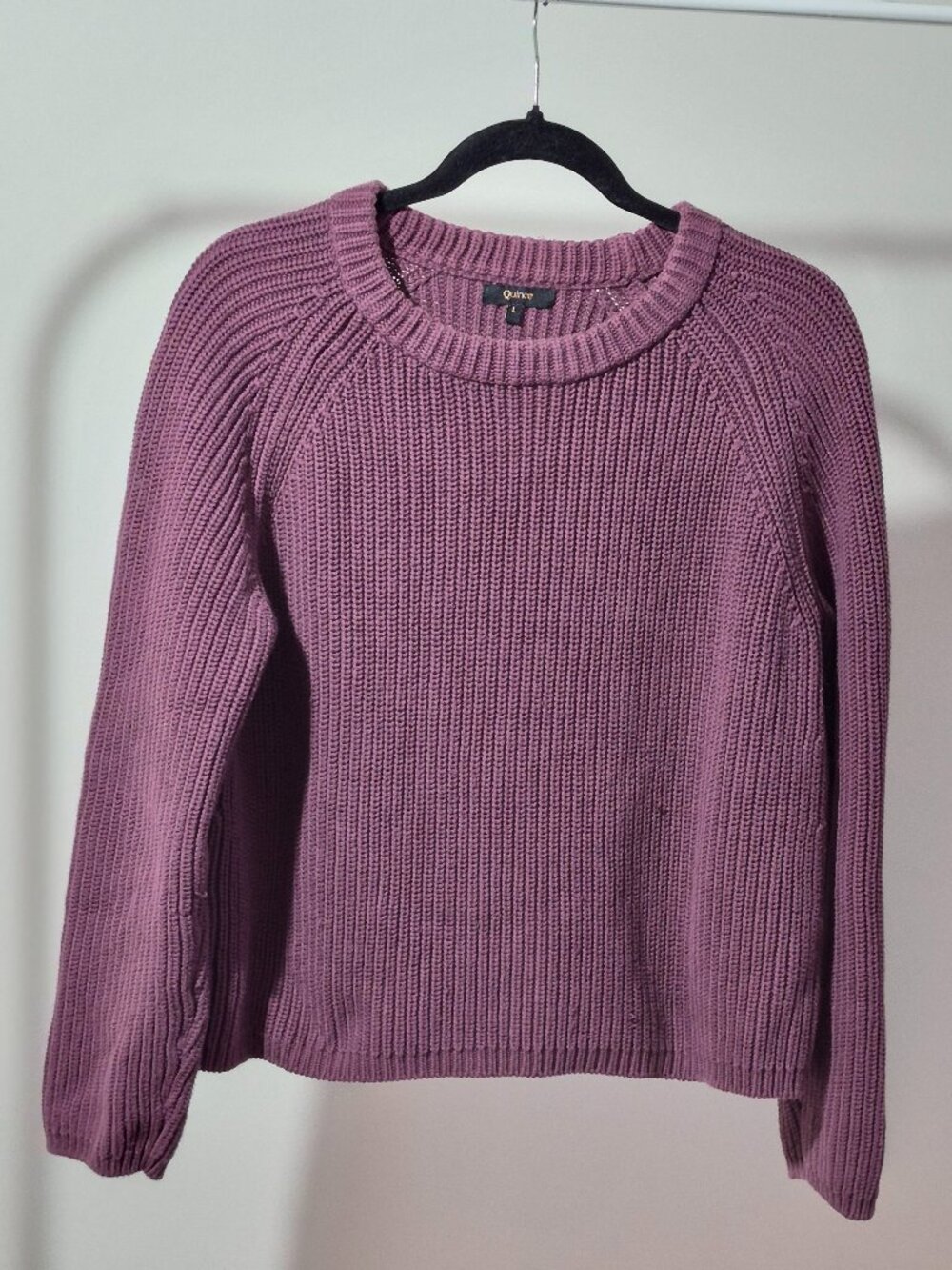 Quince Womens L Organic Cotton Fisherman Crew Sweater Eggplant Purple Ribbed